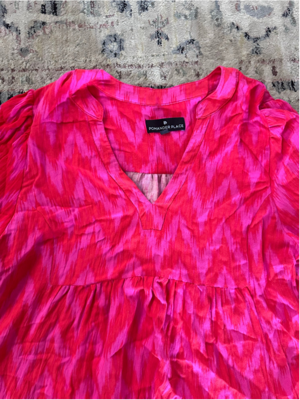 Women's Pomander Place Mini Dress XL Pink Red Tiered Long Sleeve - Picture 7 of 7